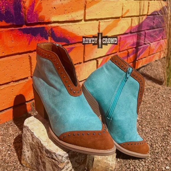 Boho Cowgirl Ankle Boots – Turquoise &  Studded Western Booties New - Picture 4 of 5